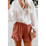 Short femme coton élastique à volants vieux rose