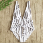 Maillot de bain 1 pièce rayure bleu blanc dos nu femme