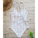 Maillot de bain 1 pièce rayure bleu blanc dos nu femme vintage 2