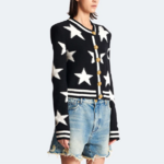 Cardigan en tricot jacquard étoile pour femme à boutons dorés