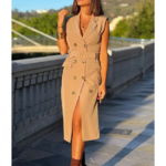 robe mi-longue style coupe-vent beige femme