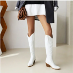 bottes pointues en daim blanc femme