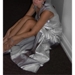 robe longue en cuir pu argent