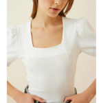 top blanc à manches courtes bouffantes femme