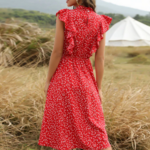 Robe imprimée volants rouge mi-longue 4