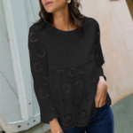 blouse noire brodée dentelle femme