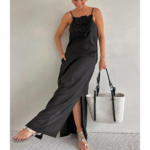 Robe longue à bretelles noire femme occasions spéciales