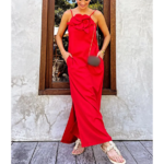 Robe longue à bretelles rouge femme occasions spéciales