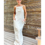 Robe longue à bretelles blanche femme