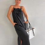 Robe longue à bretelles noire femme