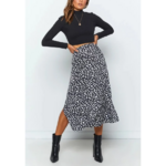 jupe longue fendue imprimée léopard noire femme