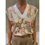 pull col V sans manches femme tendancde
