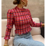 blouse rouge à carreaux femme