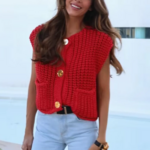 Cardigan sans manches rouge femme
