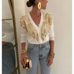 cardigan pull tendance blanc or femme