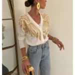 cardigan tendance blanc doré femme