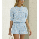 ensemble brodé bleu été femme