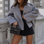 Manteau court en laine chaude gris