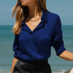 chemisier classique femme satin bleu roi