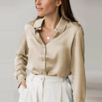 chemisier classique femme satin doré