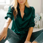 chemisier classique femme satin vert