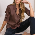 chemisier classique femme satin marron