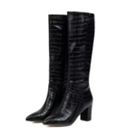 Bottes à talons croco noires