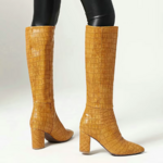 Bottes à talons croco jaune moutarde