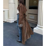 Manteau long en daim femme marron