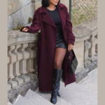 manteau long en laine bordeaux