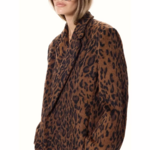 Manteau en laine à revers imprimé léopard pour femme tendance