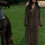 Manteau en laine à revers imprimé léopard pour femme