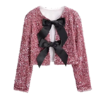 chemisier à paillettes rose noeud