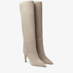 bottes en daim beige à talons haut