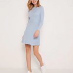 mini robe plissée bleue hiver femme