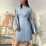 robe tricot bleu femme