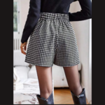 Short en tweed taille haute vichy imprimé
