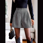 Short en tweed taille haute élégant femme