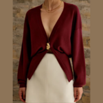 cardigan bordeaux à bouton doré femme