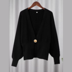 cardigan noir à bouton doré femme