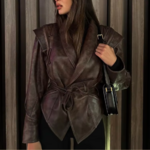 blouson en cuir marron tendance