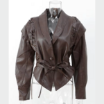 veste en cuir marron à revers chic femme