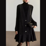 robe en tweed noir sans manches femme