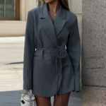 blazer gris élégant fleuri femme