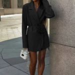 blazer long noir élégant fleuri femme