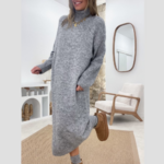 robe pull longue en maille gris