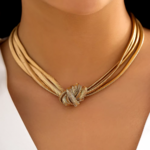 collier multi rangs noué doré à lor fin 24 carats