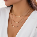 collier fin multi couche doré élégant