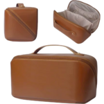 Trousse de maquillage personnalisée prénom cuir marron