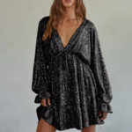 mini robe à paillettes noire femme
